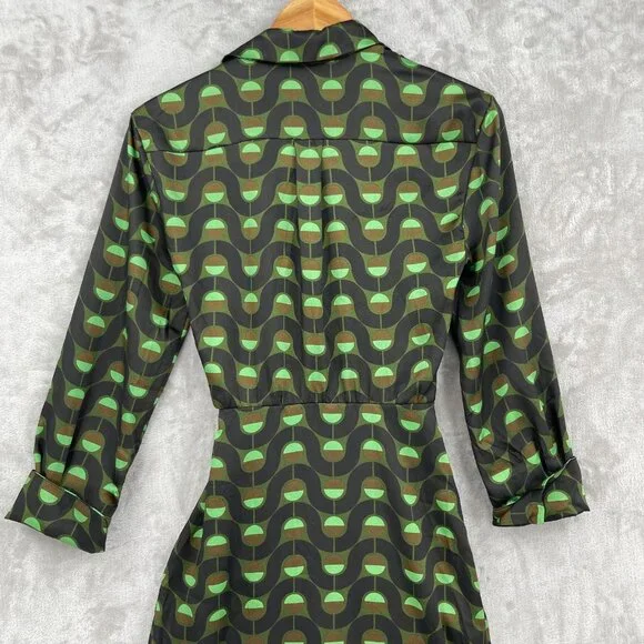 Zara Retro Printed Twill Wrap Shirt Midi Dress Disco Long Sleeve - Picture 7 of 15